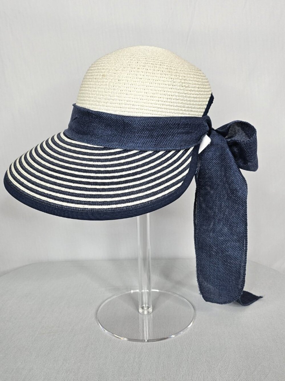 Packable Wide Brim Sun Hat | Navy Bow | Beach Resort Cruise | Adjustable - Picture 5 of 16